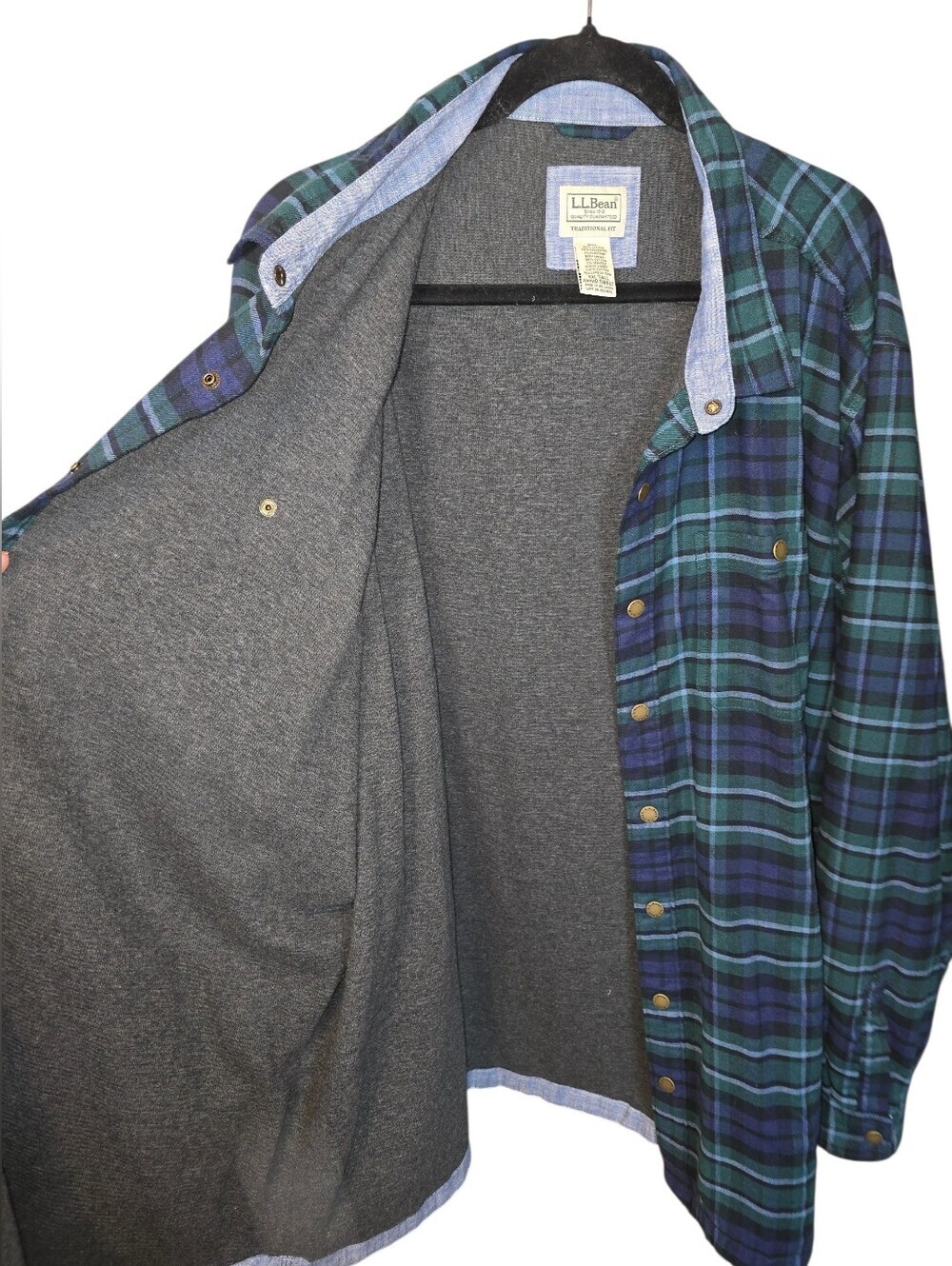 L.L.Bean Plaid Shacket Shirt Jacket Blackwatch Plaid Snap Front Pockets XXL Tall - Picture 8 of 10